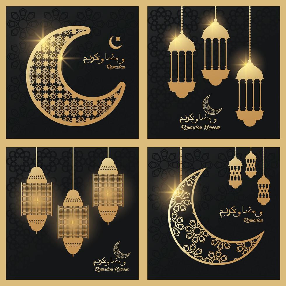tarjeta de ramadan kareem con linternas doradas y taj mahal vector