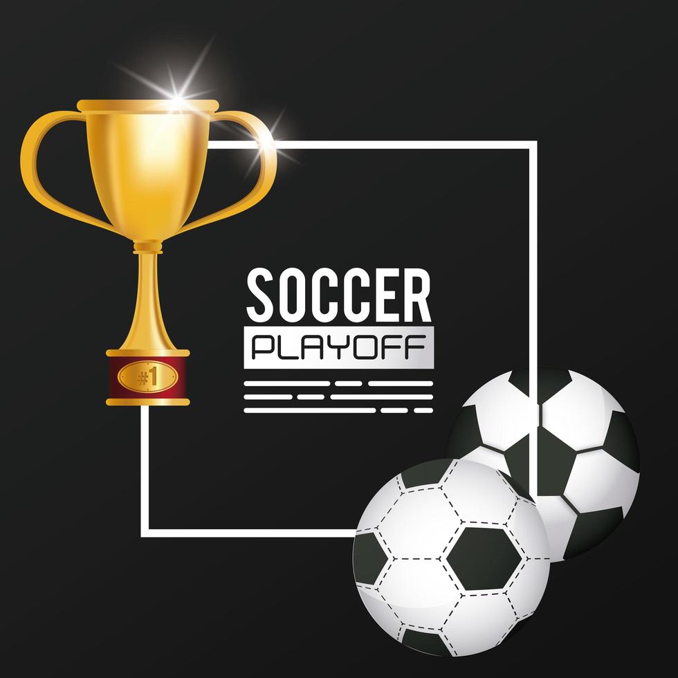 trofeo y globo deportivo de fútbol vector