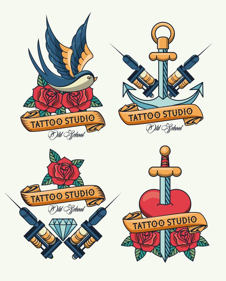 paquete de tatuajes estudio imágenes artísticas vector