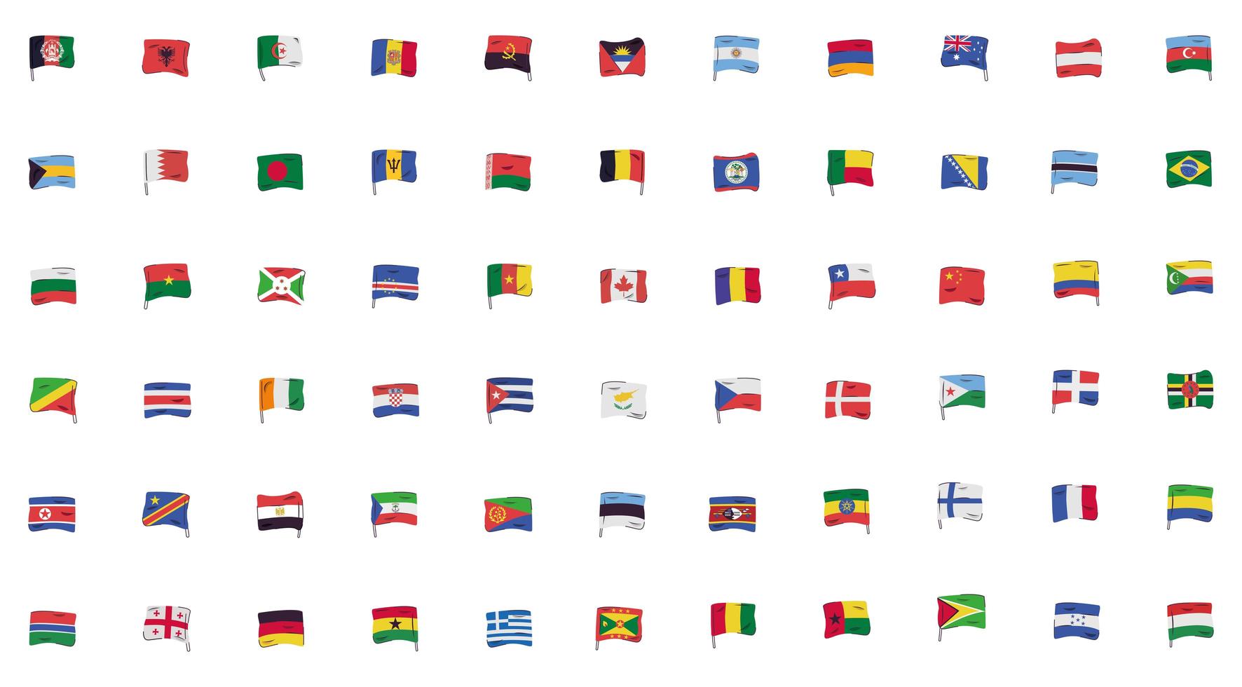 paquete de banderas de países establecer iconos vector