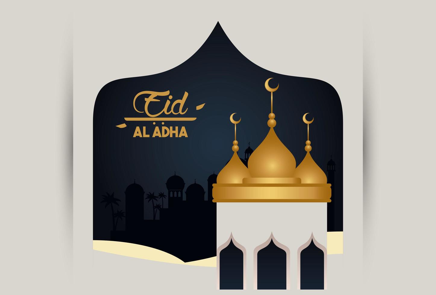 tarjeta de celebración de eid al adha con mezquita vector