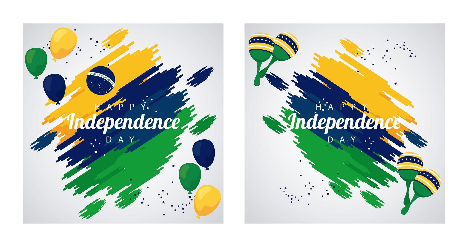 brazil happy independence day celebration with flag in balloons helium frames vector