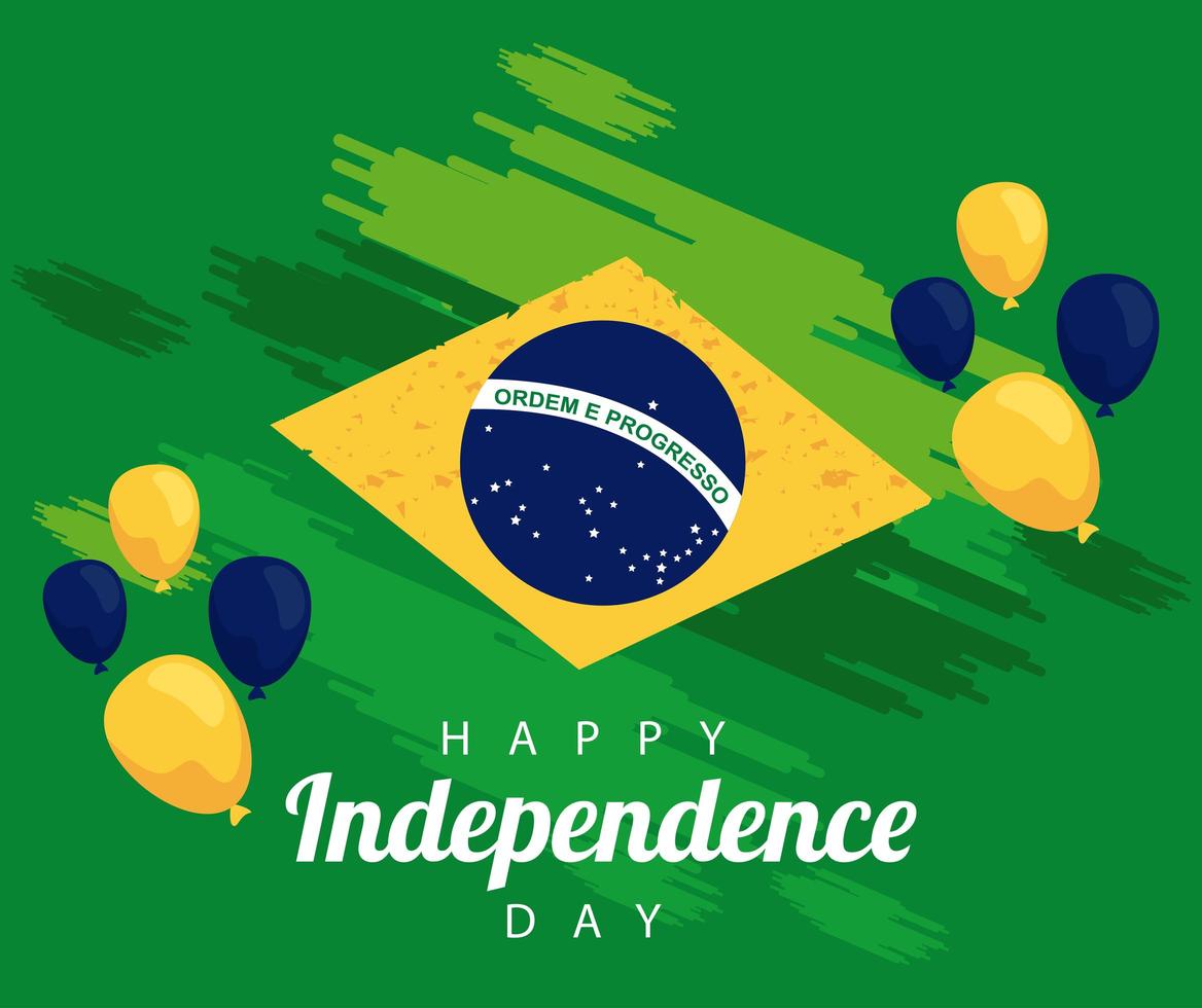Brasil feliz celebración del día de la independencia con bandera en globos flotador de helio vector