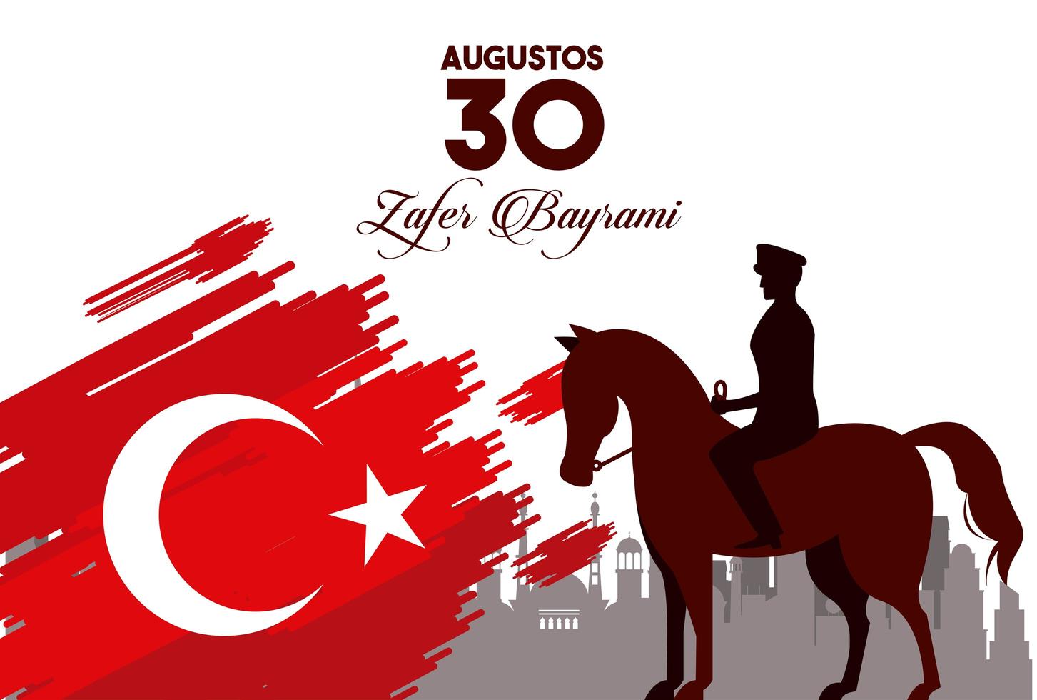 zafer bayrami celebration with soldier in horse and flag on the city vector