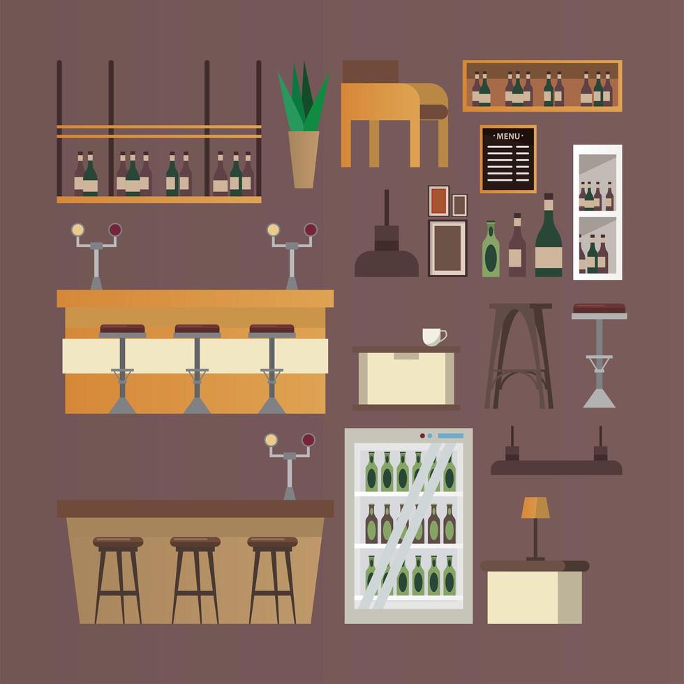 bundle of bar and restaurant furniture icons vector