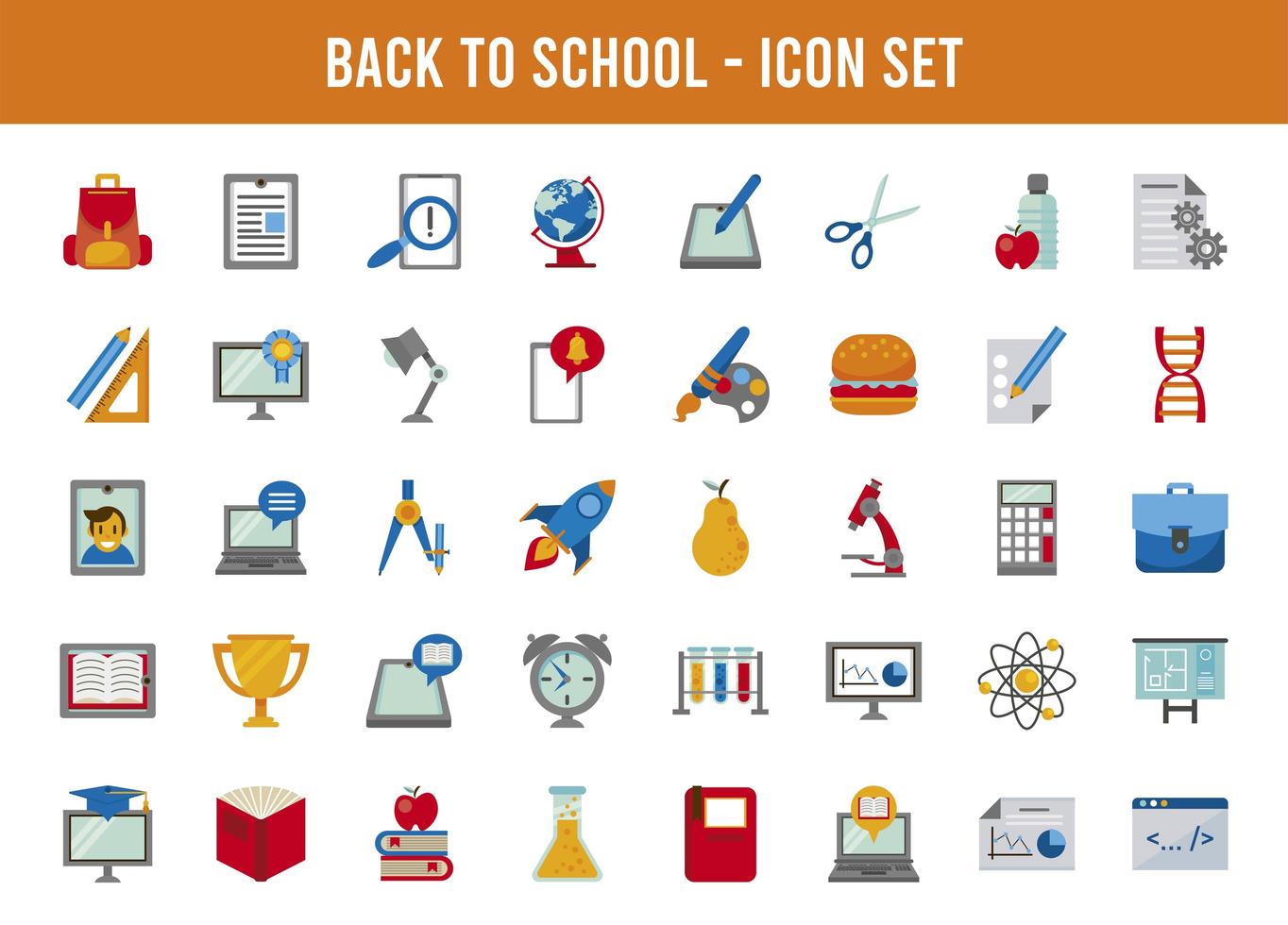 Paquete de cuarenta iconos de set de regreso a la escuela con letras vector