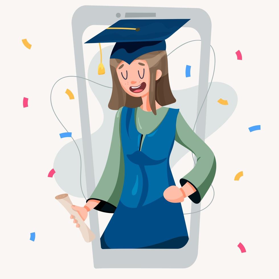 Girl graduating in a gown with a certificate vector