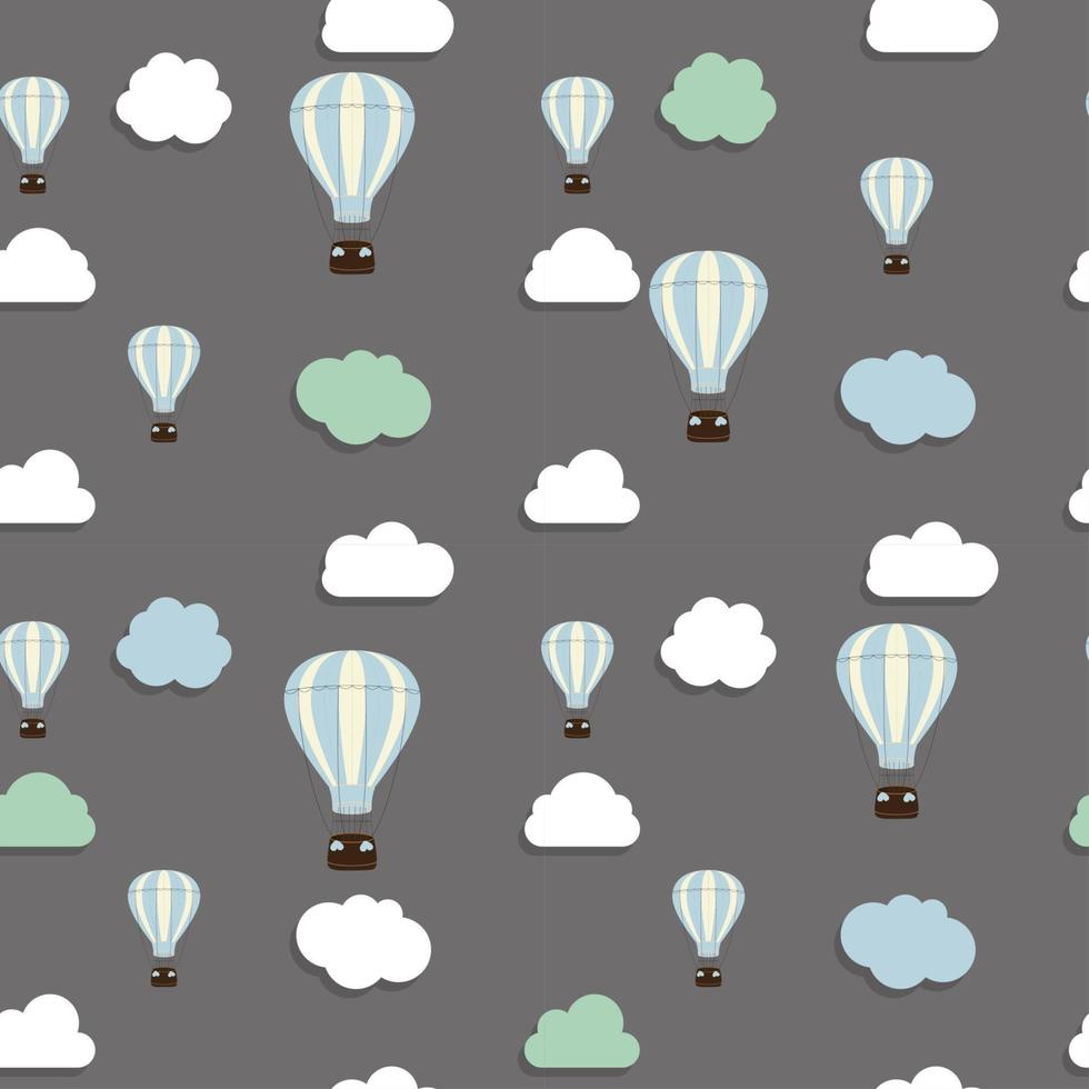 Abstract Background with Air Balloon and Clouds Seamless Pattern vector