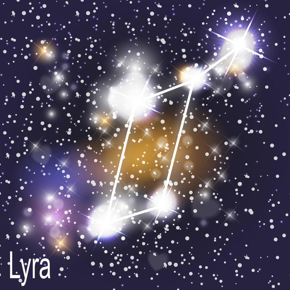 Lyra Constellation with Beautiful Bright Stars on the Background of Cosmic Sky vector