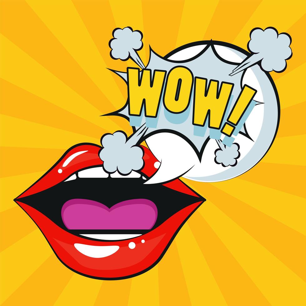 sexy female mouth with wow expression pop art style vector