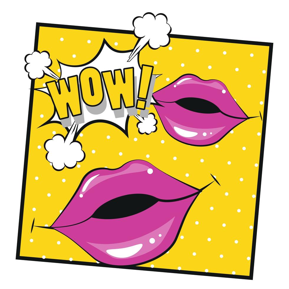 sexy female mouths with wow expression pop art style vector