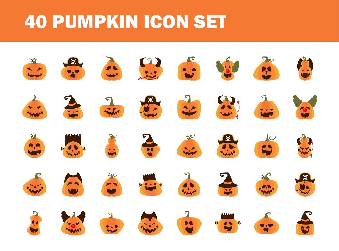 bundle of forty halloween pumpkins flat style icons vector