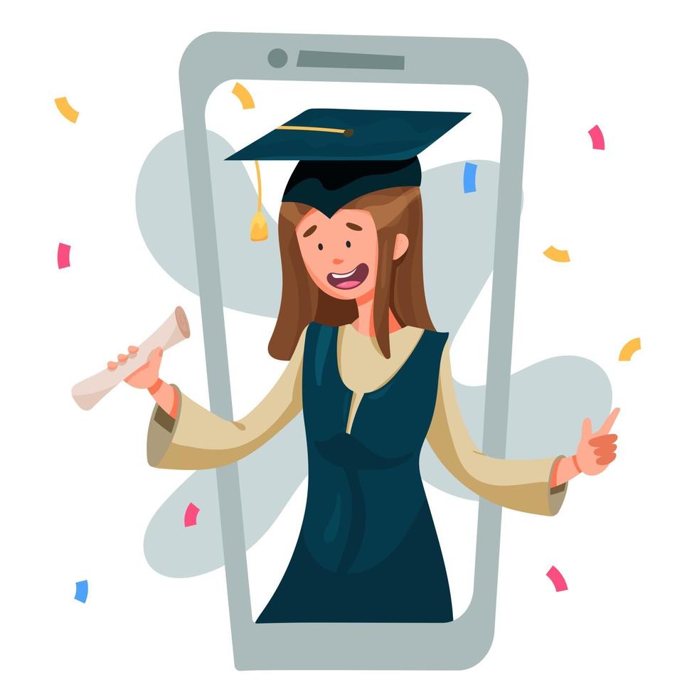 Girl graduating in a gown with a certificate vector