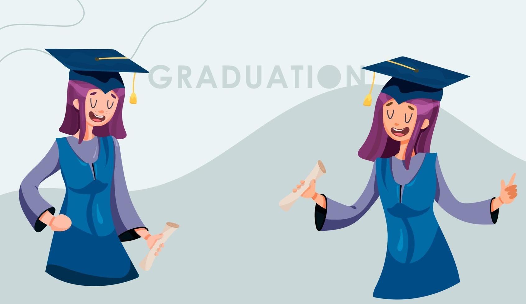 Girls graduating in a gown with a certificate vector