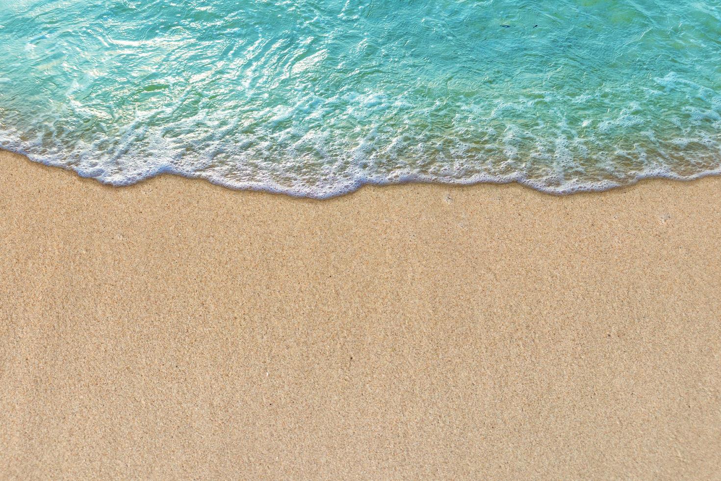 Summer with turquoise wave in tropical beach Soft waves with foam of blue ocean on the sandy beach photo