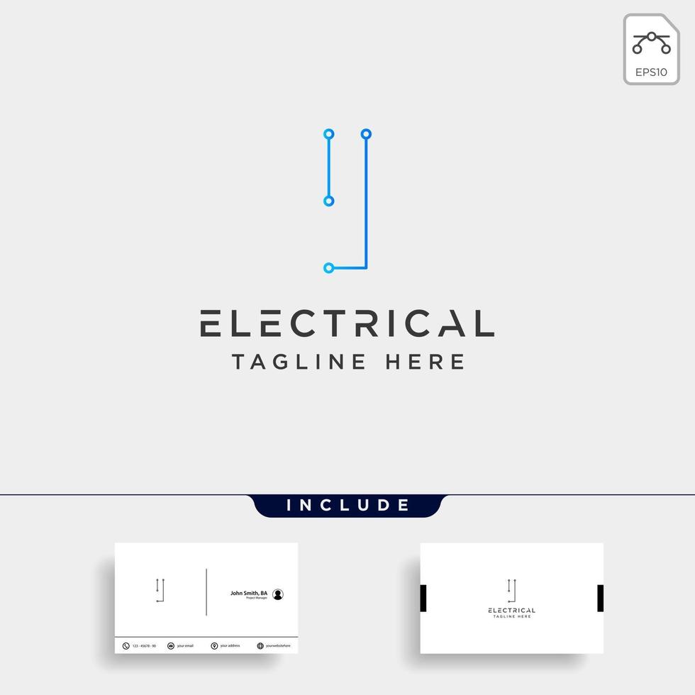 Conexión o elemento de icono de vector de diseño de logotipo eléctrico i aislado con tarjeta de visita incluye