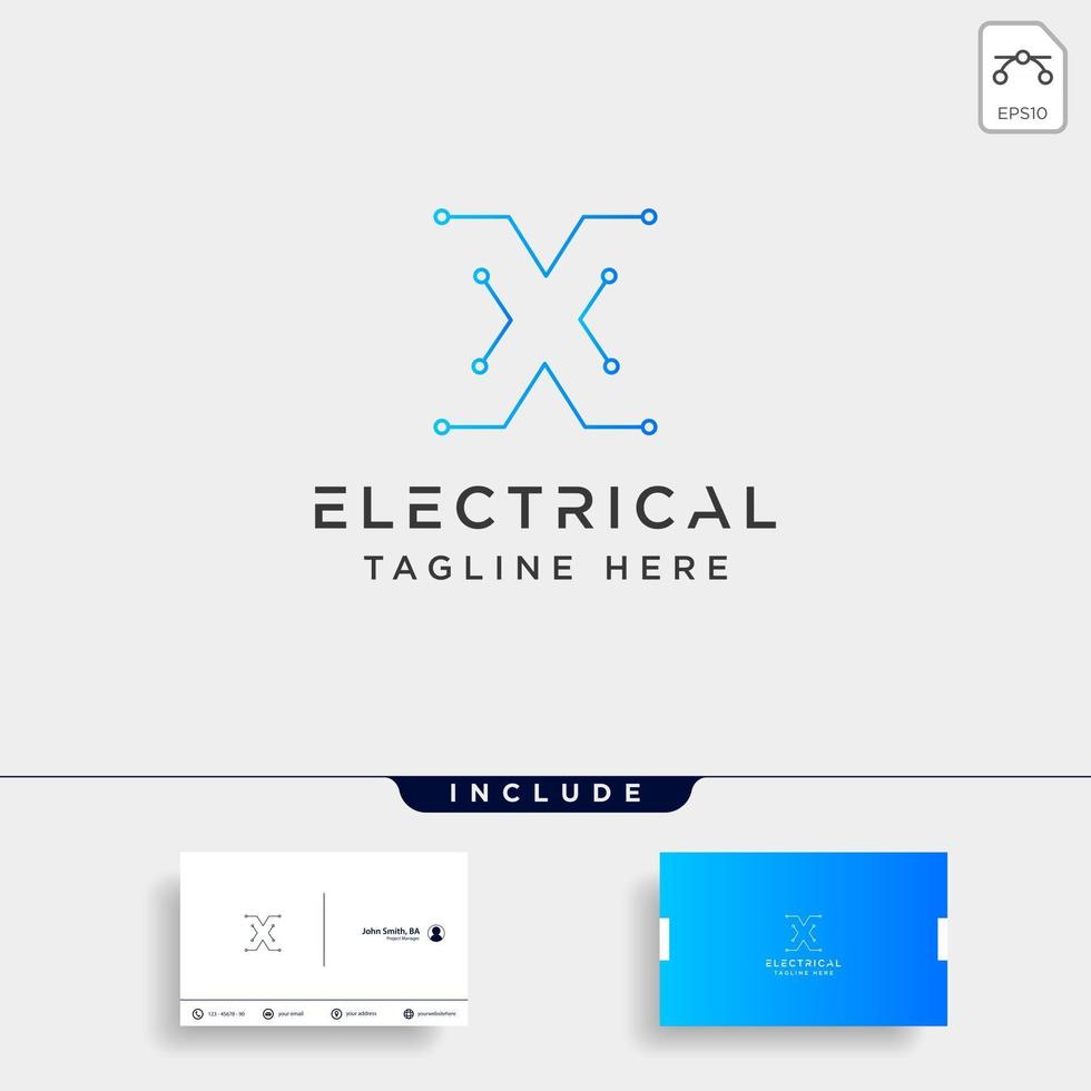 Conexión o elemento de icono de vector de diseño de logotipo eléctrico x aislado con tarjeta de visita incluye