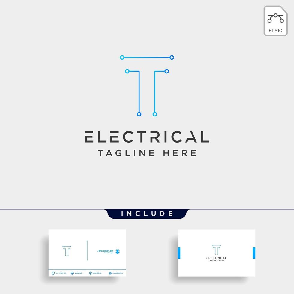 Conectar o elemento de icono de vector de diseño de logotipo eléctrico t aislado con tarjeta de visita incluye