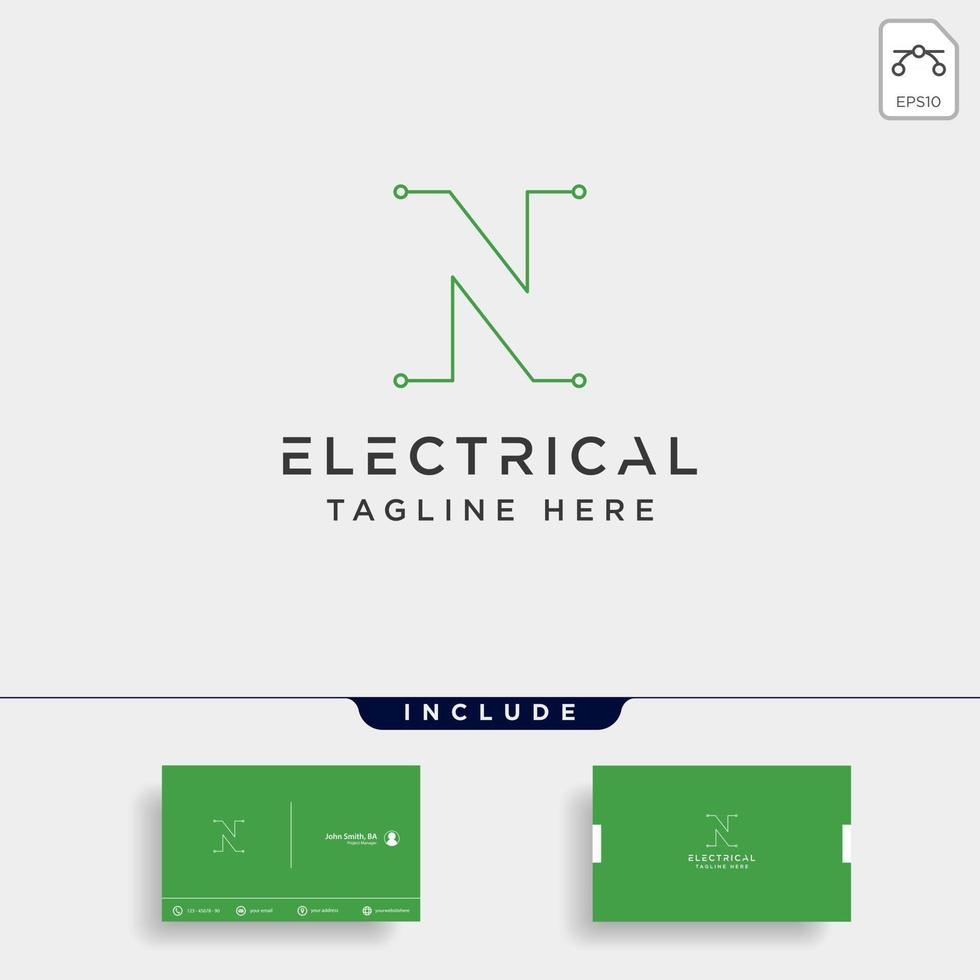 Conexión o elemento de icono de vector de diseño de logotipo eléctrico n aislado con tarjeta de visita incluye