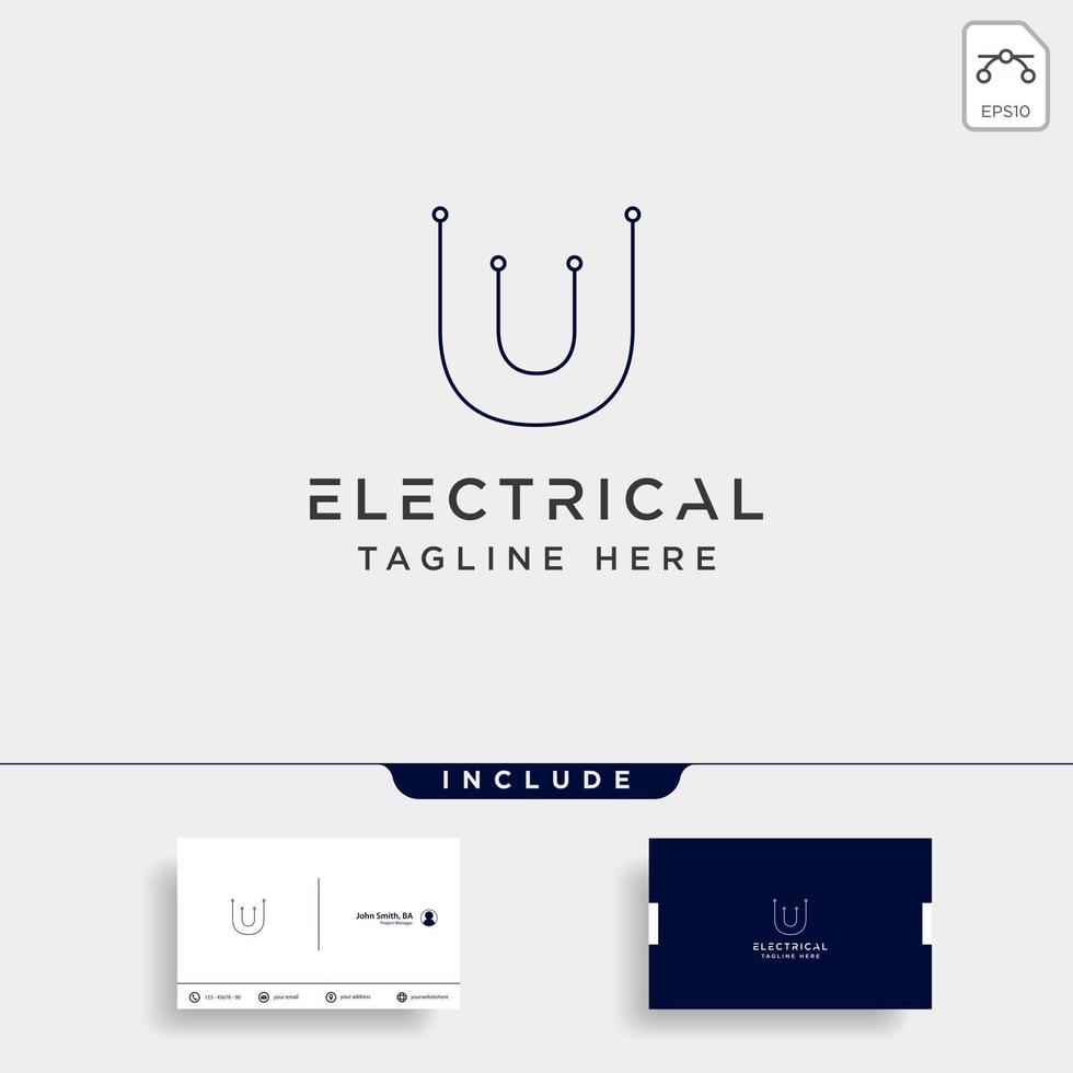 Conexión o elemento de icono de vector de diseño de logotipo eléctrico u aislado con tarjeta de visita incluye