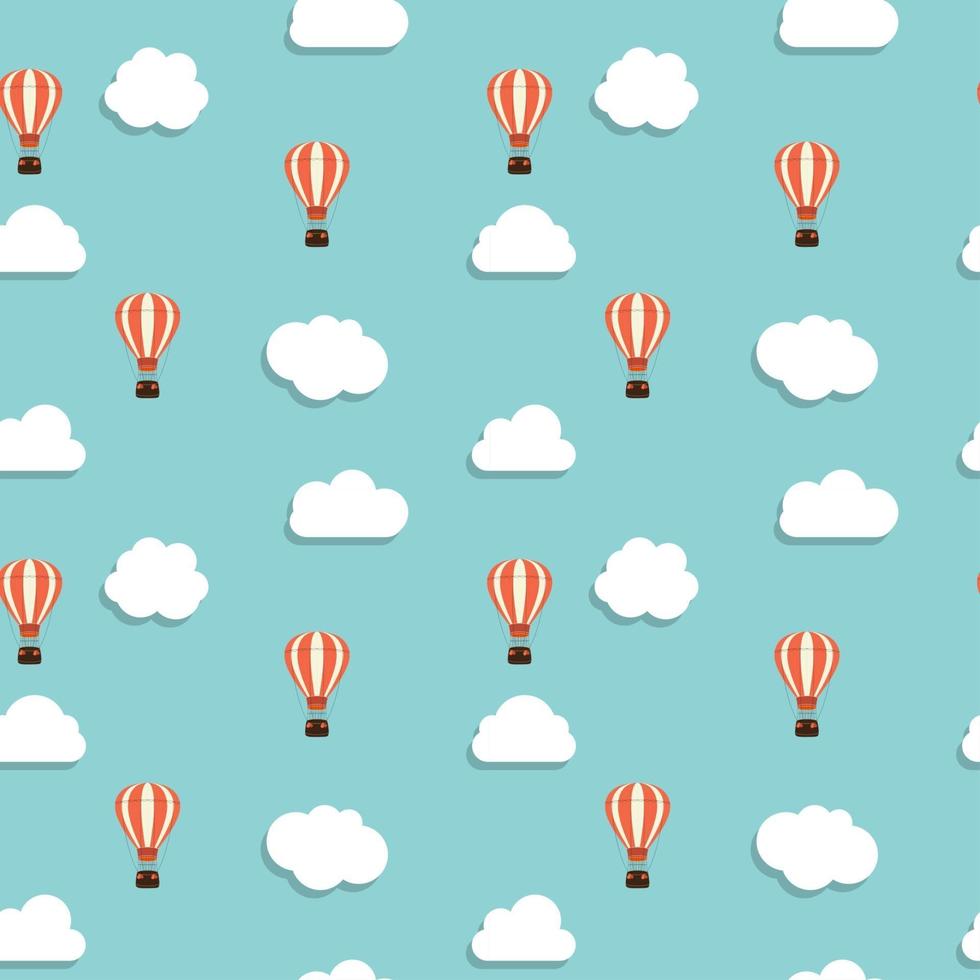 Abstract Background with Air Balloon and Clouds Seamless Pattern vector