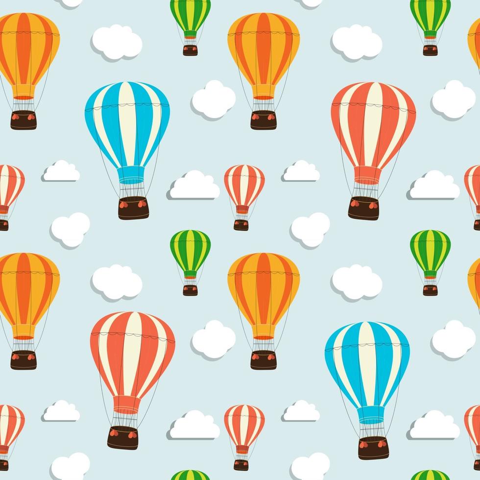 Abstract Background with Air Balloon and Clouds Seamless Pattern vector