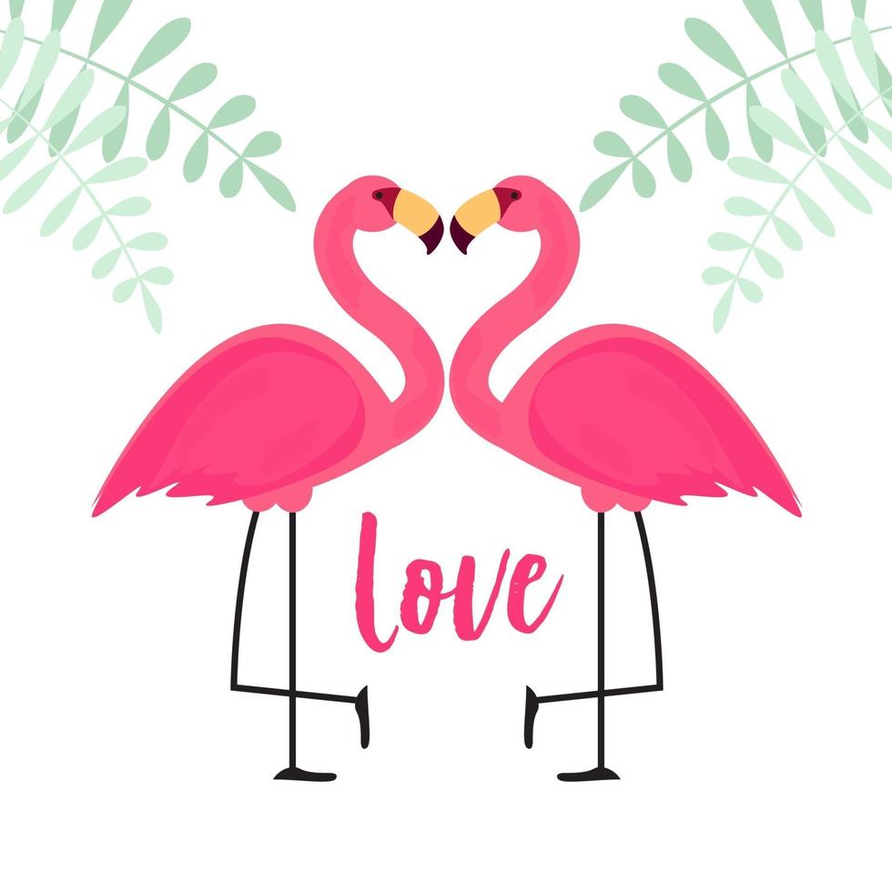 Cute Pink Flamingo in Love Background Vector Illustration