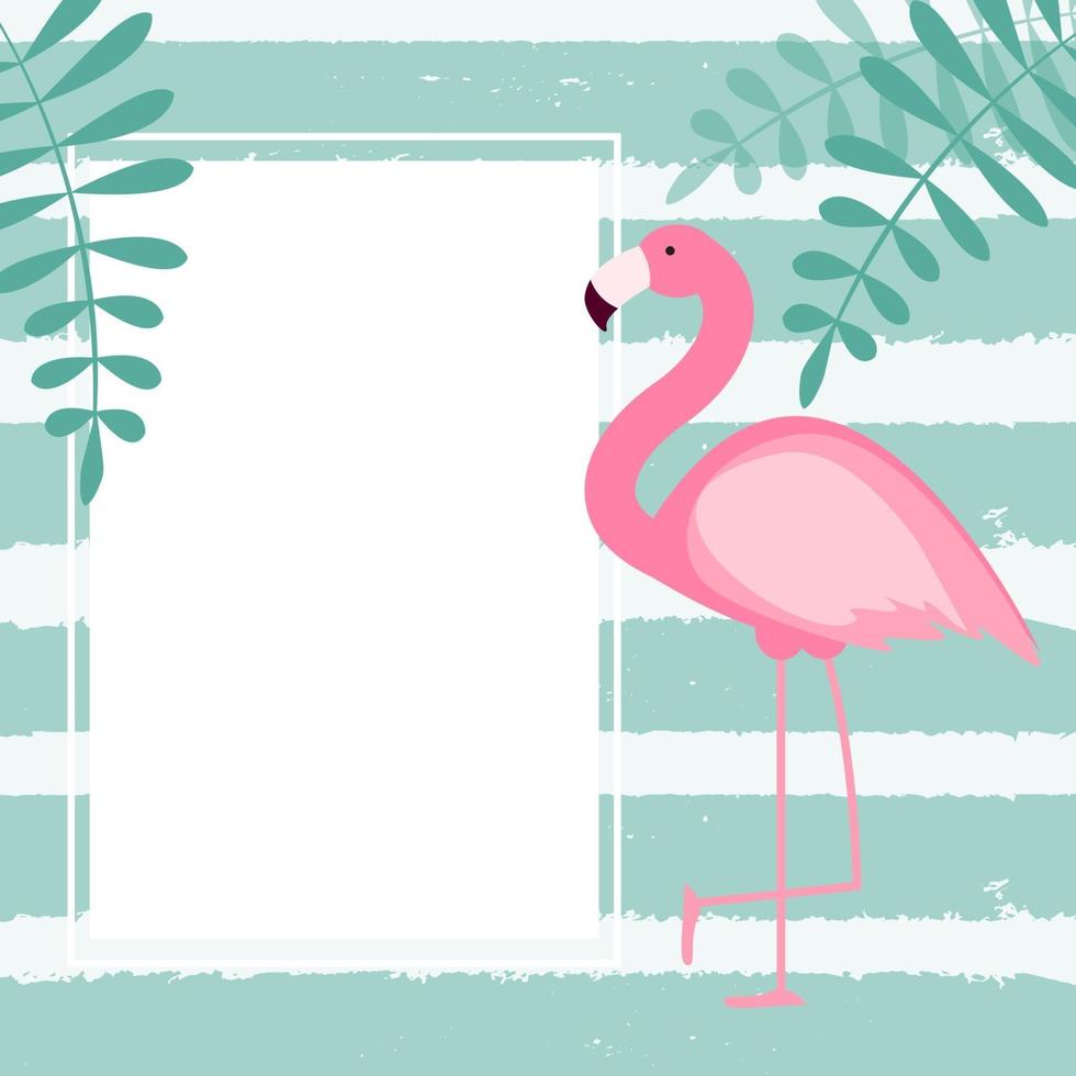 Cute Summer Abstract Frame Background with Pink Flamingo Vector Illustration