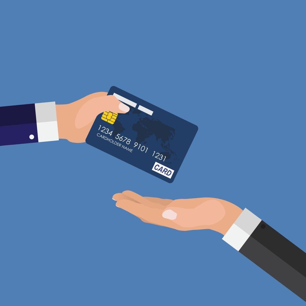 Quickly payment Concept Hand giving  credit card to other hand vector