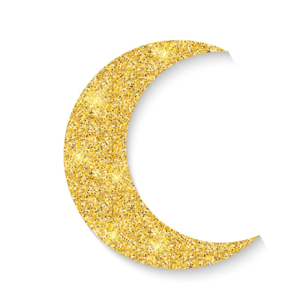 Gold glitter moon icon of Crescent Islamic isolated on white background vector