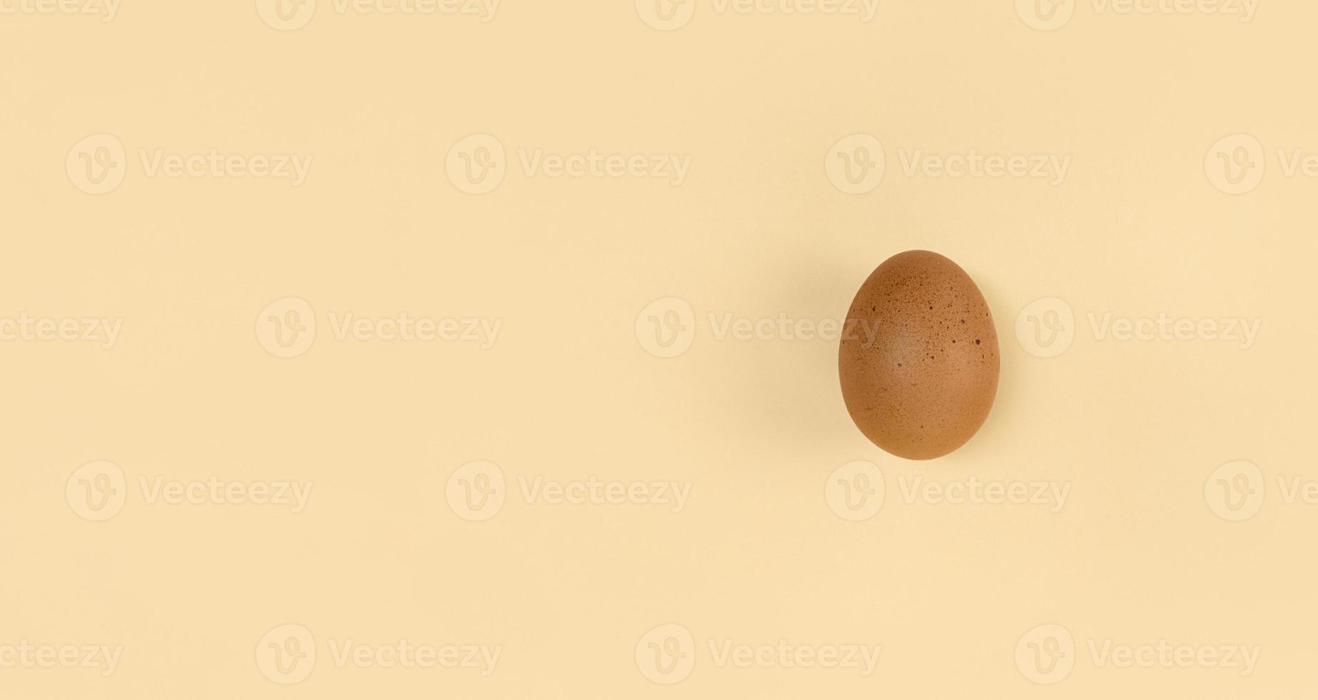 Brown egg on beige backdrop with copy space photo