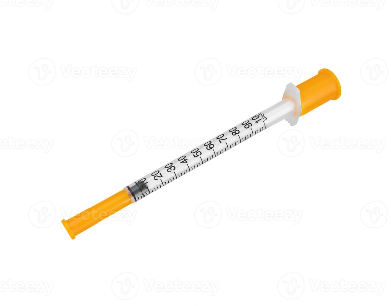 Floating insulin syringe isolated on white background photo