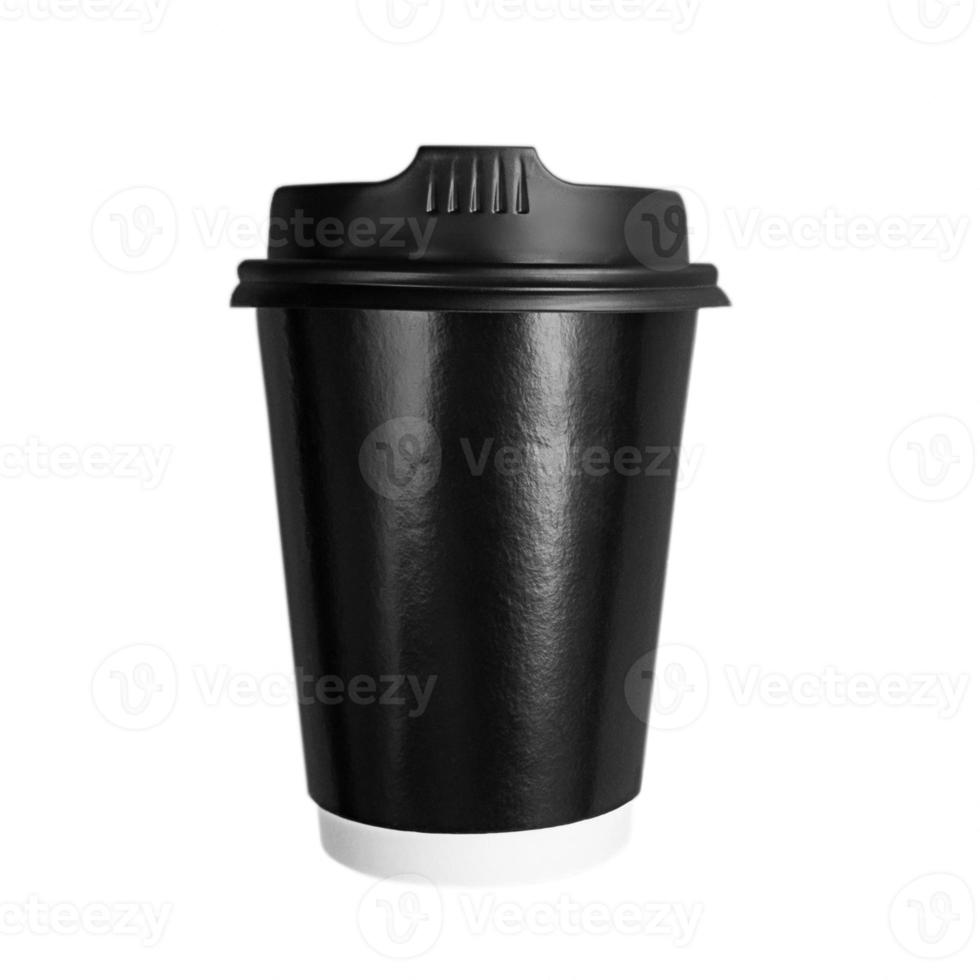 Black paper coffee cup to go isolated on white background photo