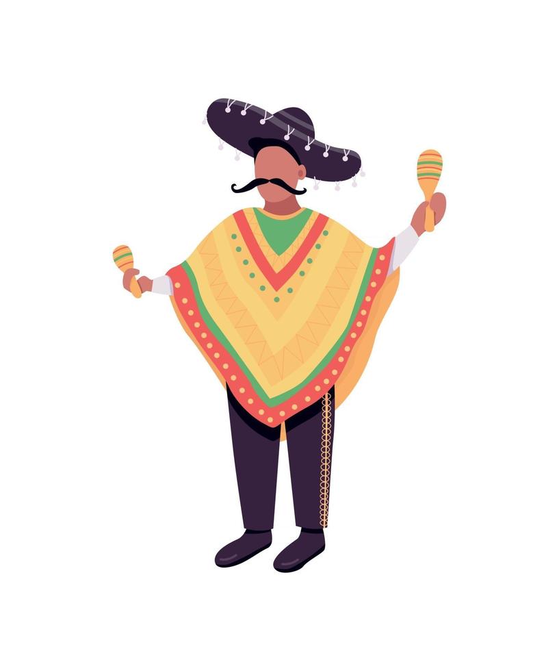 músico mexicano con maracas color plano vector personaje sin rostro