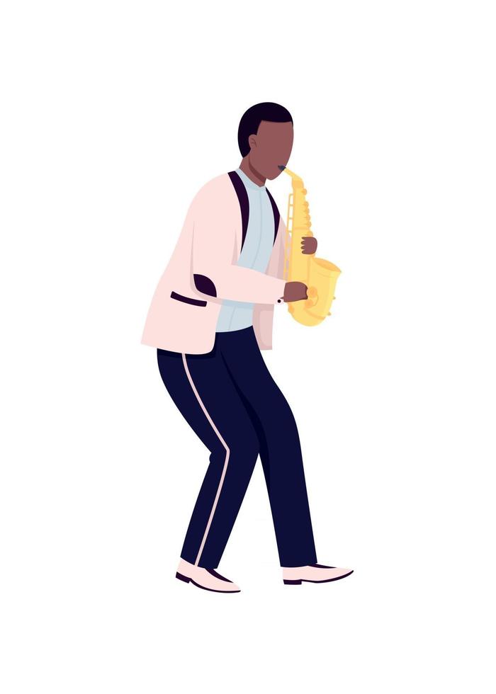 African saxophonist flat color vector faceless character