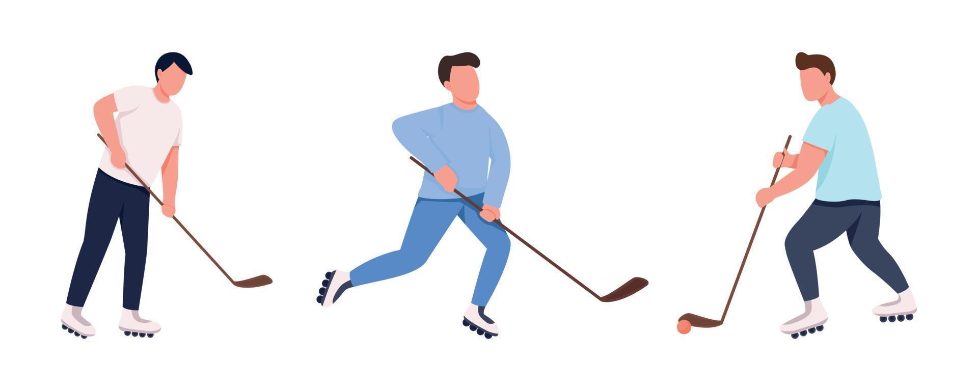 Hockey team flat color vector faceless character set