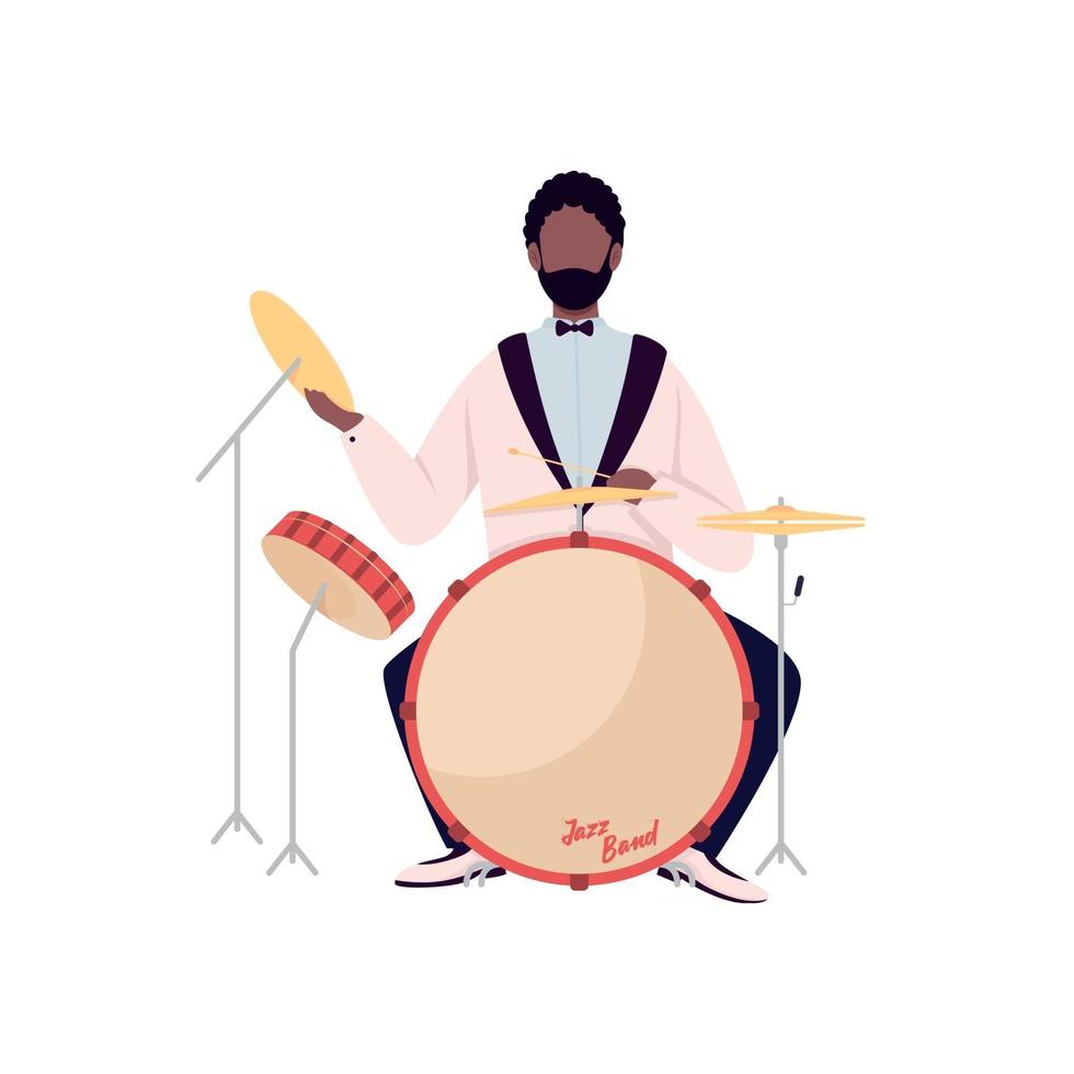 baterista africano color plano vector personaje sin rostro