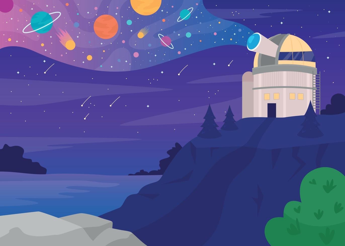 Astronomical observatory flat color vector illustration