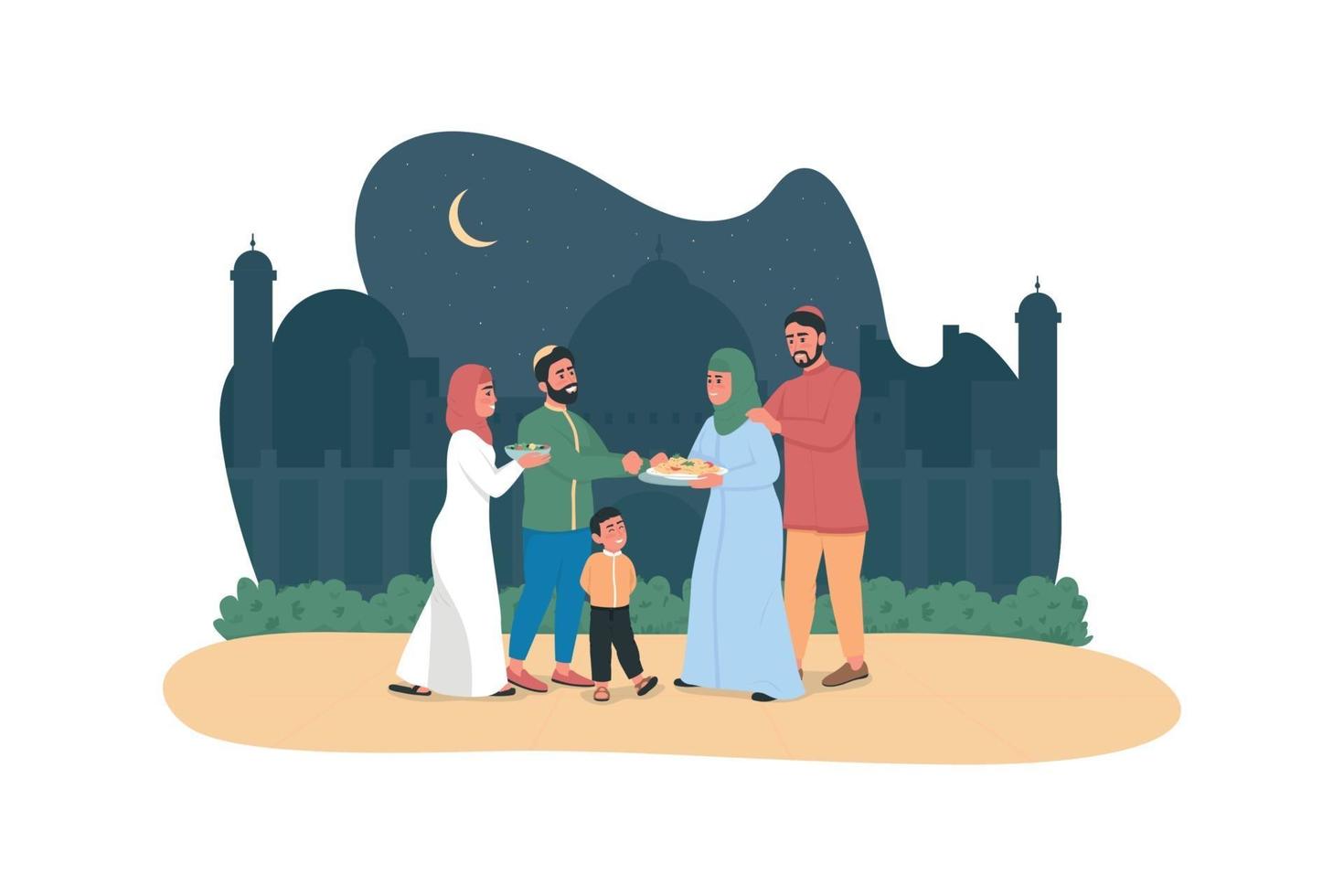 Happy arabian people on religious holiday 2D vector web banner