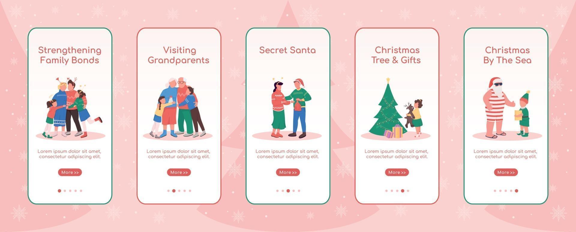 Holiday season onboarding mobile app screen flat vector template