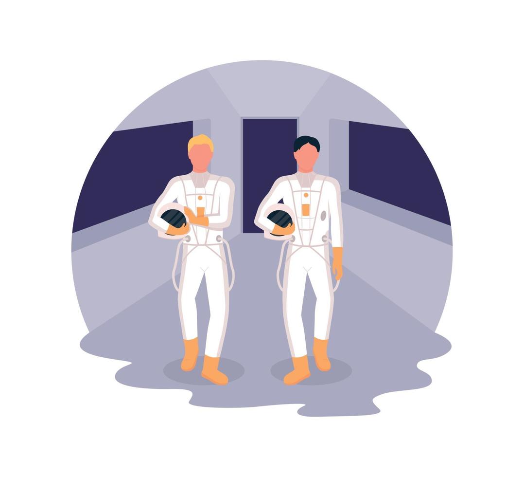 Astronauts heading to spaceship 2D vector web banner