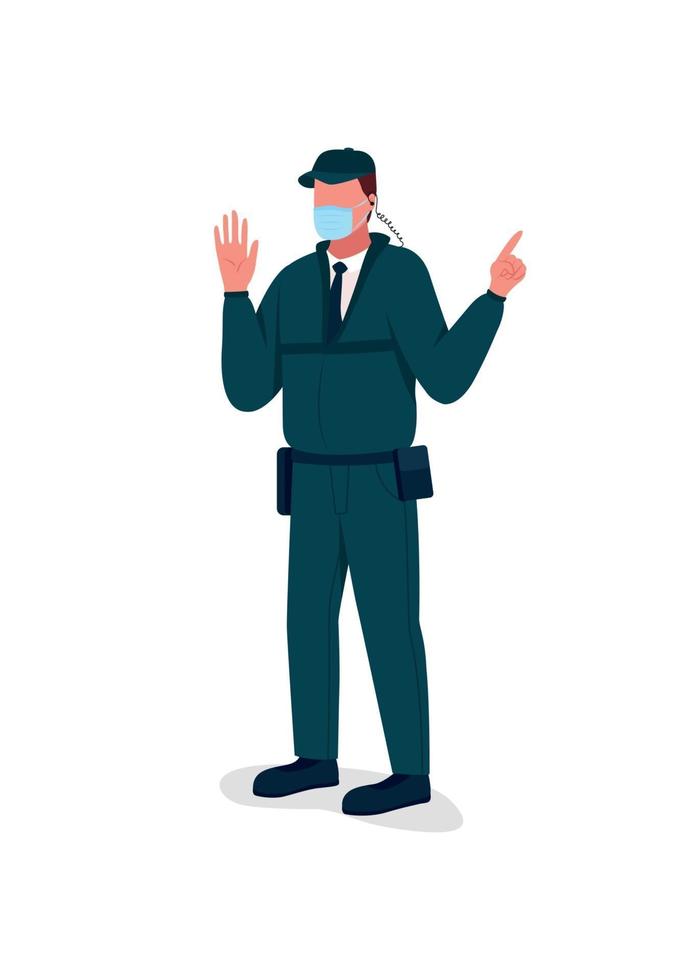 Covid security guard flat color vector faceless character