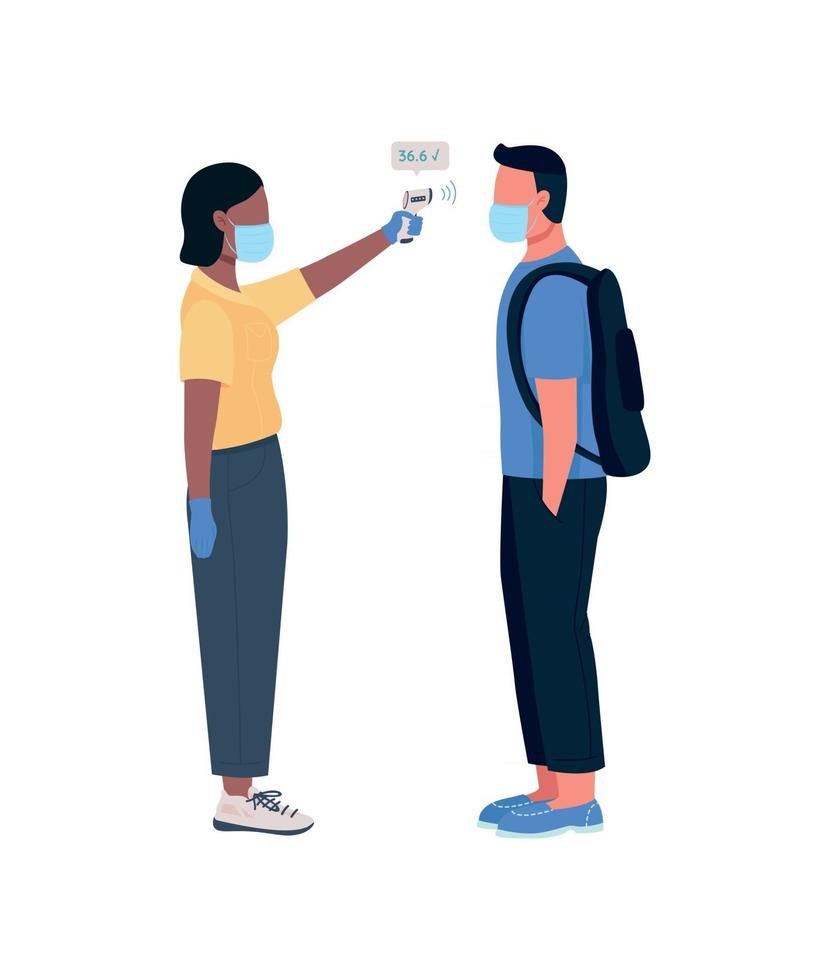 Measuring temperature flat color vector faceless character