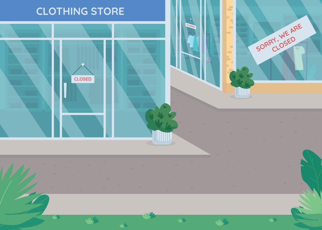 Closed stores flat color vector illustration