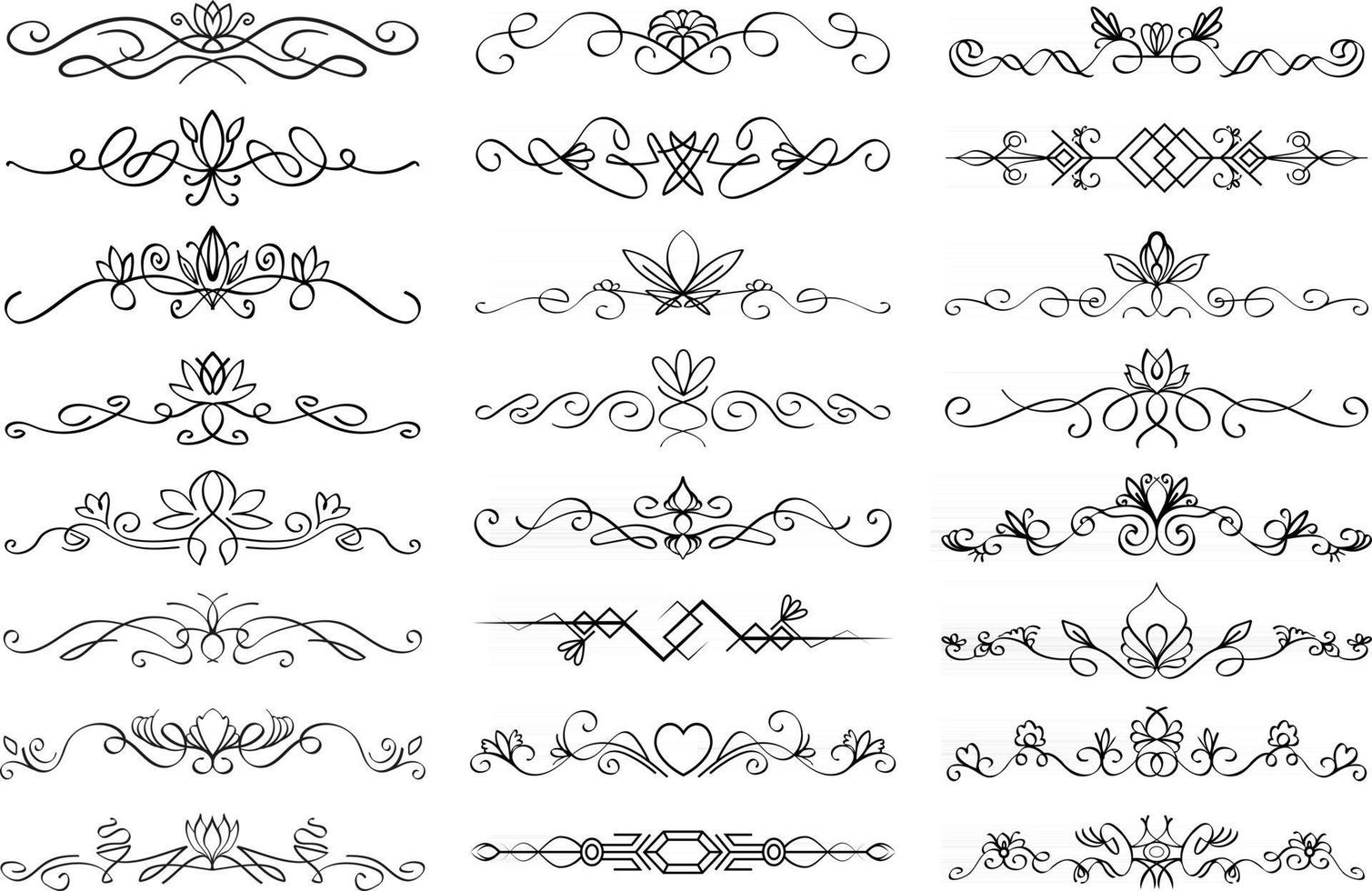 Floral text divider set Colection of text dividing flourish linear ornaments with floral elements Vector paragraph dividers in black color isolated on white background