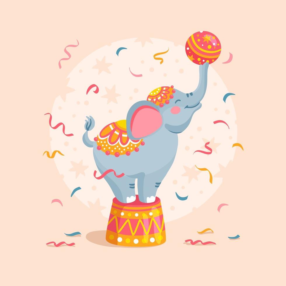 Cartoon circus elephant with a ball vector