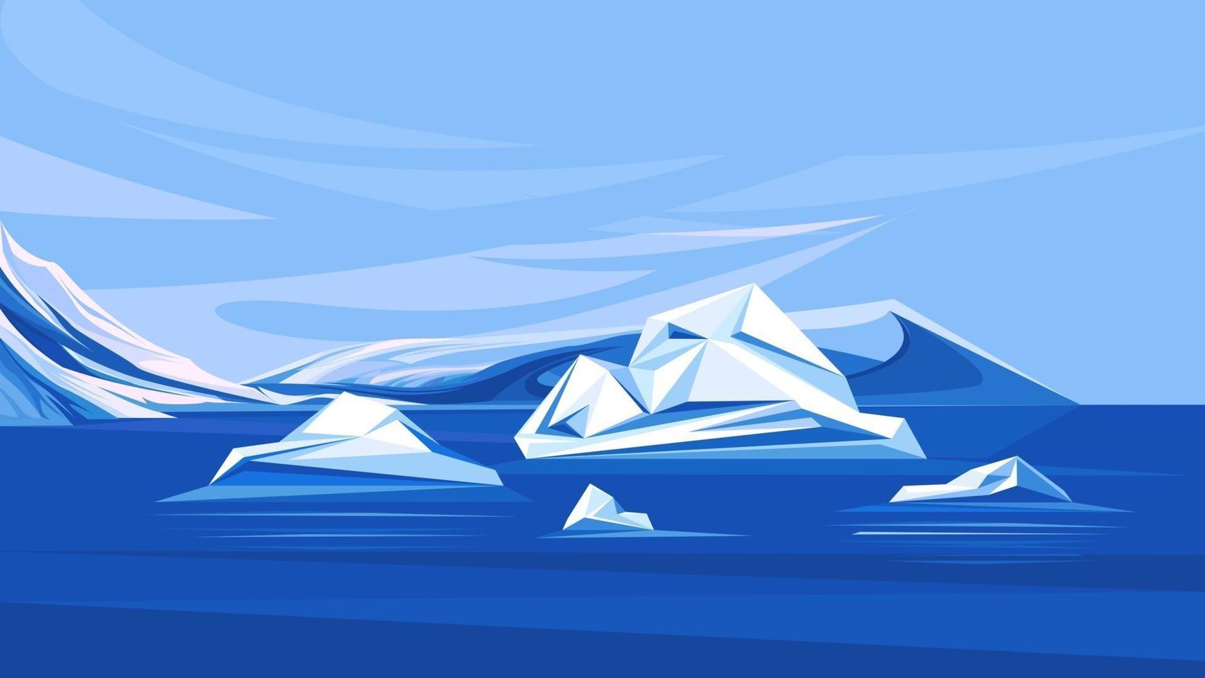 océano ártico con icebergs derritiéndose vector