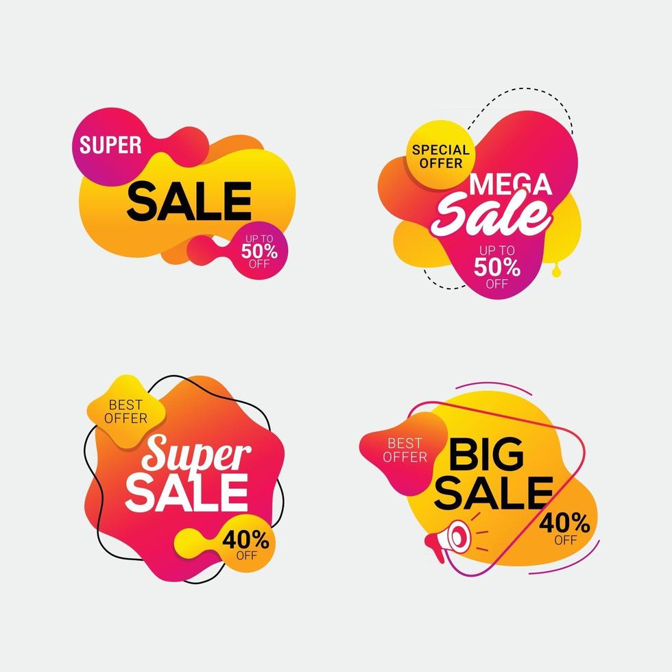 Set of sale badges with liquid color abstract geometric shapes vector