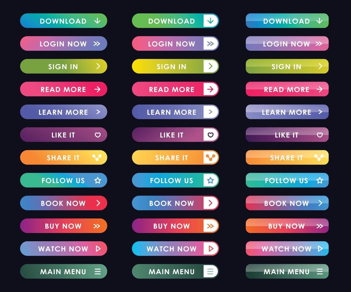 Button set modern trendy gradient style for website ui and mobile app vector