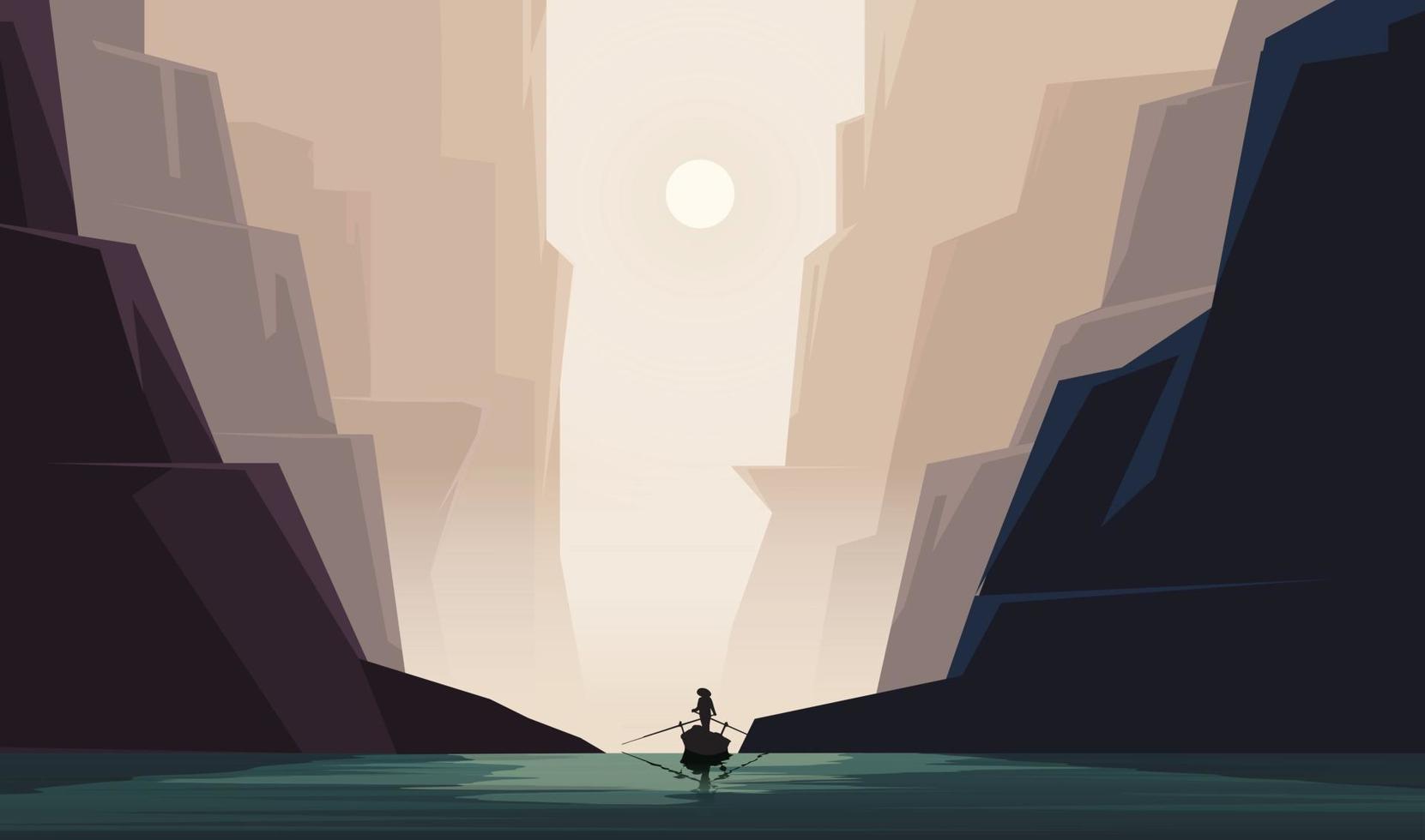 Boat Passing a Canyon Valley Landscape Art vector